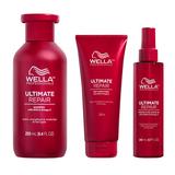 Pachet Reparator pentru Par Deteriorat - Wella Professionals Ultimate Repair: Sampon Ultimate Repair Shampoo, 250 ml + Balsam Deep Conditioner, 200 ml + Crema Fara Clatire Leave-In, 140 ml