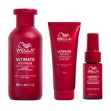 Pachet Reparator pentru Par Deteriorat - Wella Professionals Ultimate Repair: Sampon Ultimate Repair Shampoo, 250 ml + Balsam Deep Conditioner, 200 ml + Ser Reparator Miracle Rescue, 30 ml