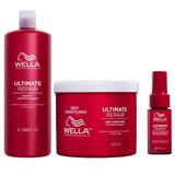 Pachet Reparator pentru Par Deteriorat - Wella Professionals Ultimate Repair: Sampon Ultimate Repair Shampoo, 1000 ml + Balsam Deep Conditioner, 500 ml + Ser Reparator Miracle Rescue, 30 ml