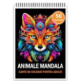 Carte de colorat, 50 de ilustratii, Animale Mandala, 106 pagini