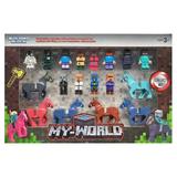 Set 18 figurine Minecraft My World cu accesorii, Multicolor, 4,5 cm