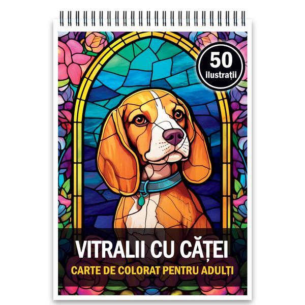 Carte de colorat, 50 de ilustratii, Vitralii cu Catei, 106 pagini