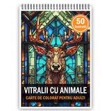 Carte de colorat, 50 de ilustratii, Vitralii cu Animale, 106 pagini