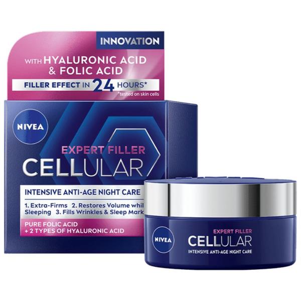 Crema Antirid de Noapte cu Acid Hialuronic si Acid Folic - Nivea Expert Filler Cellular, 50 ml