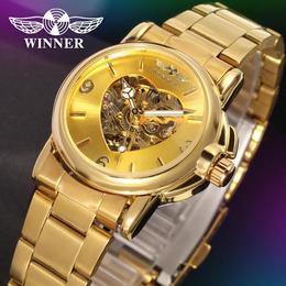 Ceas de dama Winner schelet automatic-mecanic Gold bratara din otel inoxidabil rezistent la zgarieturi stil fashion + cutie cadou