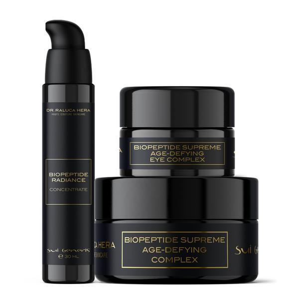 Set Biopeptide, Sui Generis by Dr. Raluca Hera Haute Couture Skincare, Concentrat Radiance 30ml + Complex Anti-aging 50ml + Complex Anti-aging Contur Ochi 15ml
