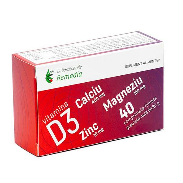 Ca + Mg + Zn + Vitamina D3 - Remedia, 40 comprimate