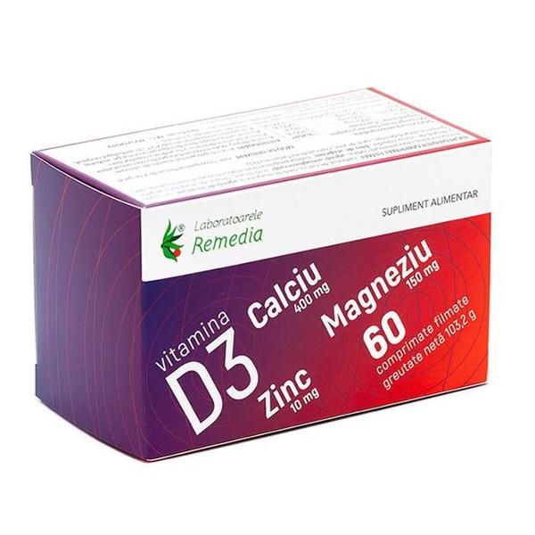 Ca + Mg + Zn + Vitamina D3 - Remedia, 60 comprimate