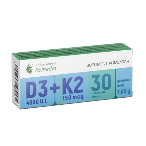 Vitamina D3 (4000 U.I.) si Vitamina K2 (150 mcg) - Remedia, 30 comprimate filmate