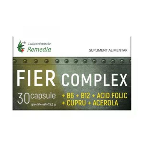 Fier Complex + B6 + B12 + Acid Folic + Cupru + Acerola - Remedia, 30 capsule