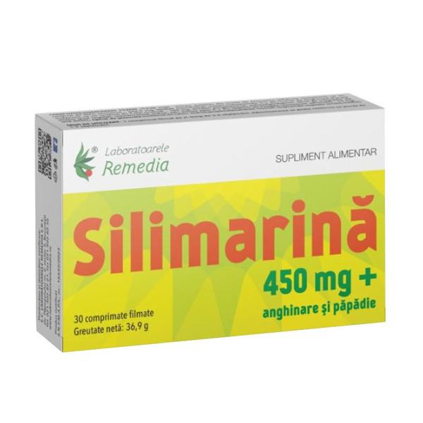 Silimarina 450 mg + Anghinare si Papadie- Remedia, 30 comprimate filmate