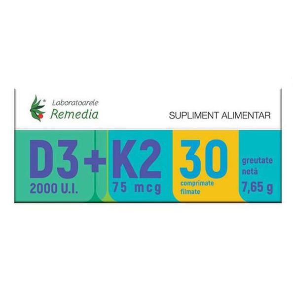 Vitamina D3 2000 UI + K2 75 mcg - Remedia, 30 comprimate filmate