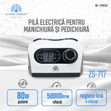 Pila electrica pentru manichiura si pedichiura Global Fashion 50000 rpm 80W, ZS-717- Alb