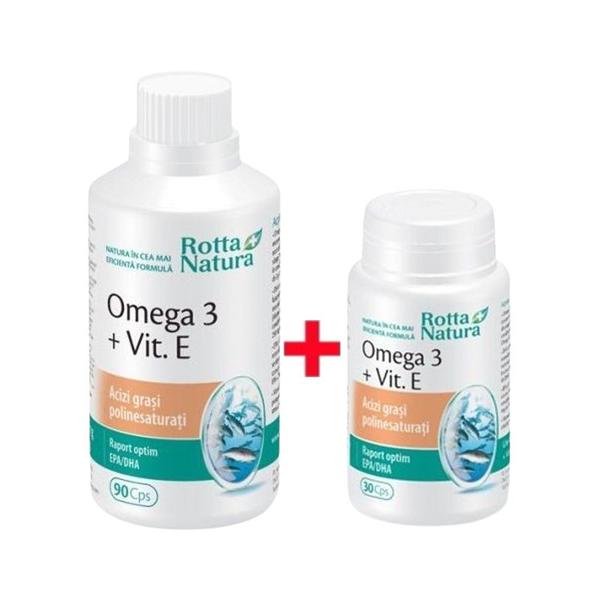 Pachet - Omega 3 + Vitamina E Rotta Natura, 90 + 30 capsule