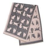 Esarfa Roz&Gri cu Pisici si Terminatii Franjurate