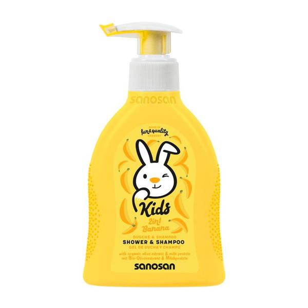 Gel de Dus si Sampon cu Banane - Sanosan Kids Shower & Shampoo, 200 ml