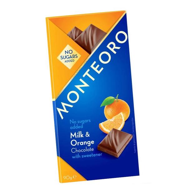 Ciocolata cu Lapte si Portocala fara Zahar - Sly Nutritia Monteoro Milk & Orange, 90 g