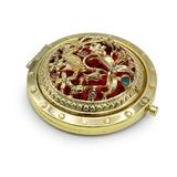 Oglinda de poseta, rotunda, pietre floare, aurie 19