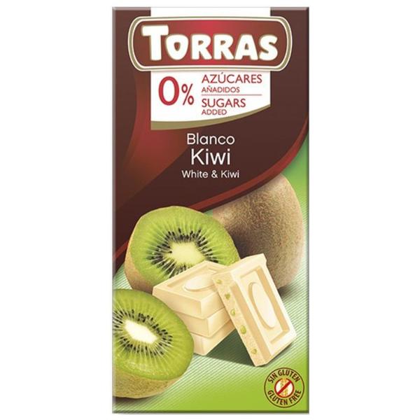 Ciocolata Alba cu Kiwi - Torras, fara zahar, fara gluten, 75 g