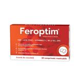 Feroptim Fier, Acid Folic, Vitaminele C, B6, B12, Zinc cu Aroma de Ciocolata - Zdrovit, 30 comprimate masticabile