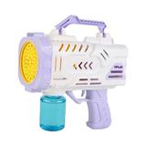 Pistol de Facut Baloane Bubble Gun Teno®, tip Bazooka, automat, rezerva incluse, alimentare cu baterii, alb/mov