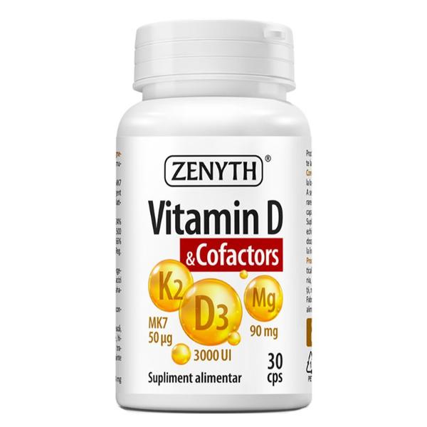 Vitamin D & Cofactors - Zenyth Pharmaceuticals, K2 MK7, D3 si Mg, 30 capsule