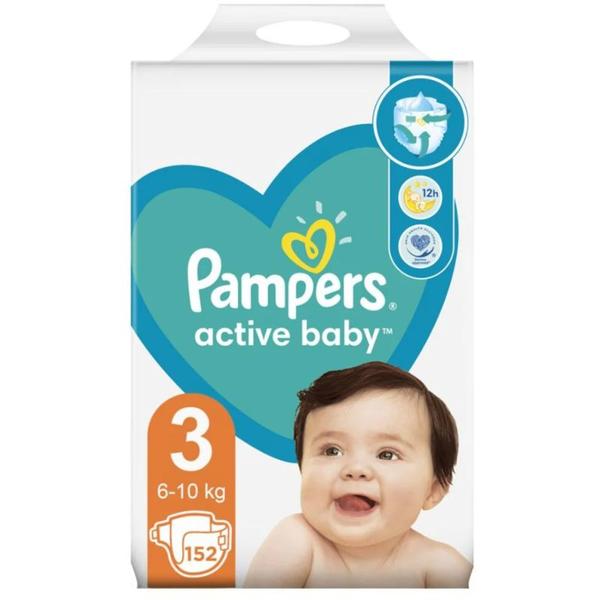 Scutece pentru Bebelusi - Pampers Active Baby Mega Box, marimea 3 (6-10 kg), 152 buc