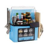 Organizator Multifunctional pentru Bucatarie Teno®, suport sticle, rafturi pentru condimente, cuier pentru ustensile, suport cutite, 46 x 26 x 43 cm, albastru