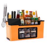 Organizator Multifunctional pentru Bucatarie Teno®, 6 Compartimente, raft condimente, suport detasabil telefon, portocaliu