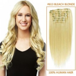 Extensii clip - on veritable cu 10 piese, lungime 55 cm , culoare blond platinat ( # 613 )
