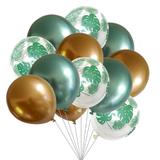 Set 15 Baloane Teno®, Model Frunze, Petreceri/Aniversari/Evenimente, o singura dimensiune, 3 culori, latex, verde/auriu/transparent