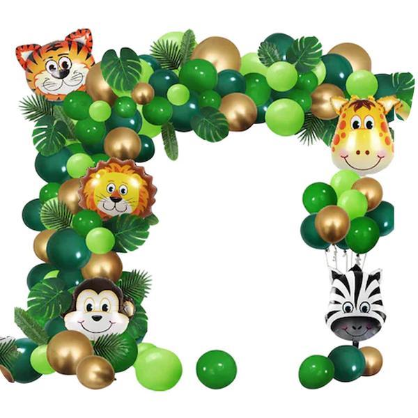 Set 106 Baloane si Decoratiuni Teno®, pentru Petreceri/Aniversari copii, tema junglei/safari, latex, multicolor/verde
