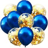 Set 10 Baloane Teno®, Confeti, Petreceri/Aniversari/Evenimente, o singura dimensiune, 2 culori, latex, albastru/auriu