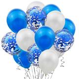 Set 15 Baloane Teno®, Confeti, Petreceri/Aniversari/Evenimente, o singura dimensiune, 3 culori, latex, albastru/alb/transparent
