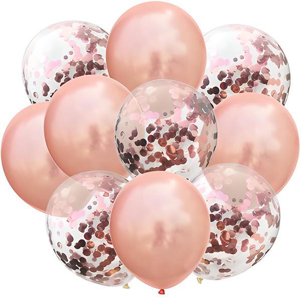 Set 10 Baloane Teno&reg;, Confeti, pentru Petreceri/Aniversari/Evenimente, o singura dimensiune, 2 culori, latex, rose gold