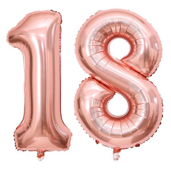 Set 2 Baloane Cifra 18 Teno®, pentru Petreceri/Aniversari/Evenimente/Majorate, 105 cm, rose gold