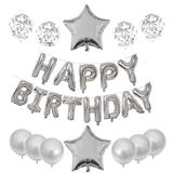 Set 25 Baloane Teno®, Litere, pentru Petreceri/Aniversari/Evenimente, confetti, stelute, model Happy Birthday, argintiu