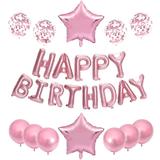 Set 25 Baloane Teno®, Litere, pentru Petreceri/Aniversari/Evenimente, confetti, stelute, model Happy Birthday, rose