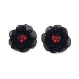 Cercei cu clips floare neagra mijloc rosu cu perle si cristale 5 cm, Corizmi, Tessa