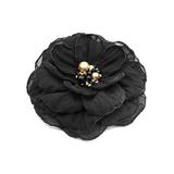 Brosa eleganta floare neagra din voal mijloc negru cu auriu 8.5 cm, Corizmi, Irina
