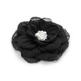 Brosa eleganta floare neagra din voal mijloc alb 8.5 cm, Corizmi, Karina