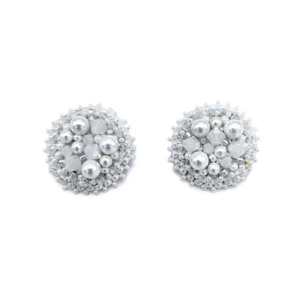 Cercei eleganti clips rotunzi mari albi cu perle, Corizmi, White Glam Clips