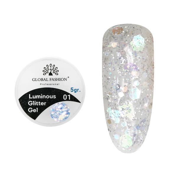 Gel luminiscent Luminous Glitter Gel cu sclipici hexagon, 01, 5g