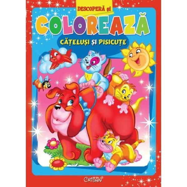Descopera si coloreaza. Catelusi si pisicute