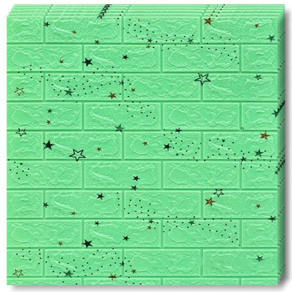 Set 20x Tapet Caramida 3D Teno&reg;, model Stelute, suprafata acoperire 10.6 mp, autoadeziv, waterproof, usor de montat, design modern, 70x77 cm, verde