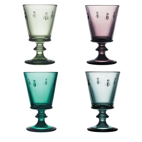 Set pahare colorate La Rochére pentru vin, apa, suc, 4 piese, 4 x 24 cl, sticla foarte rezistenta