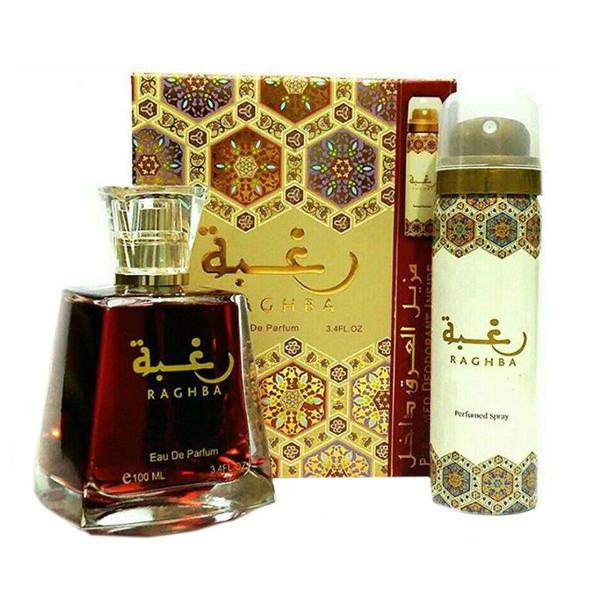 Set Apa de Parfum, 100 ml + Deodorant Spray, 50 ml, Unisex - Lattafa Perfumes, Raghba, 1 set