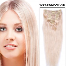 Extensii clip - on veritable cu 12 piese, lungime 65 cm , culoare blond platinat ( # 613 )
