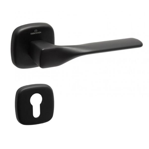 Set maner usa cu cilindru Ava CB, cu rozeta patrata, finisaj negru mat CB
