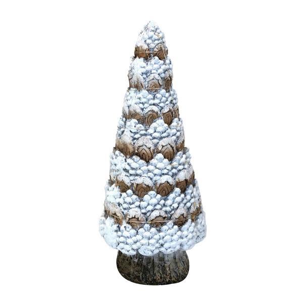 Decoratiune Craciun, ceramica, brad, alb si maro, Led, 3xAA, 19x19x49.5 cm